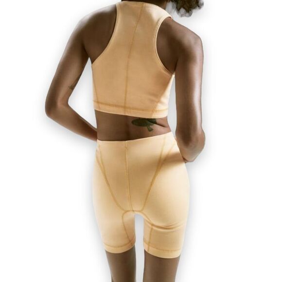 Zara Orange Denim High Rise Bike Shorts Tonal Seams US XS - Picture 4 of 9